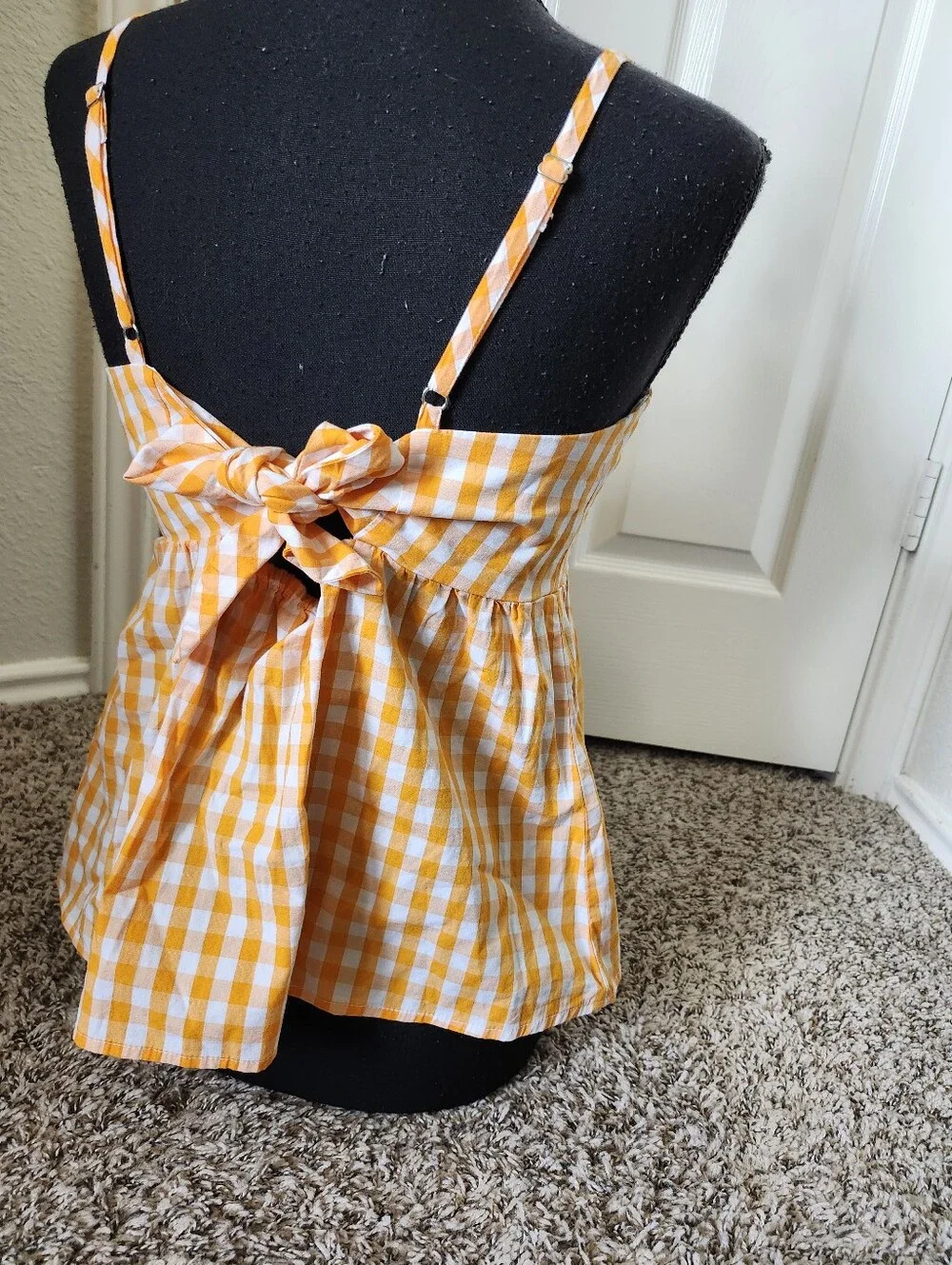 J Crew Orange Gingham Spaghetti-Strap Women’s Top 6